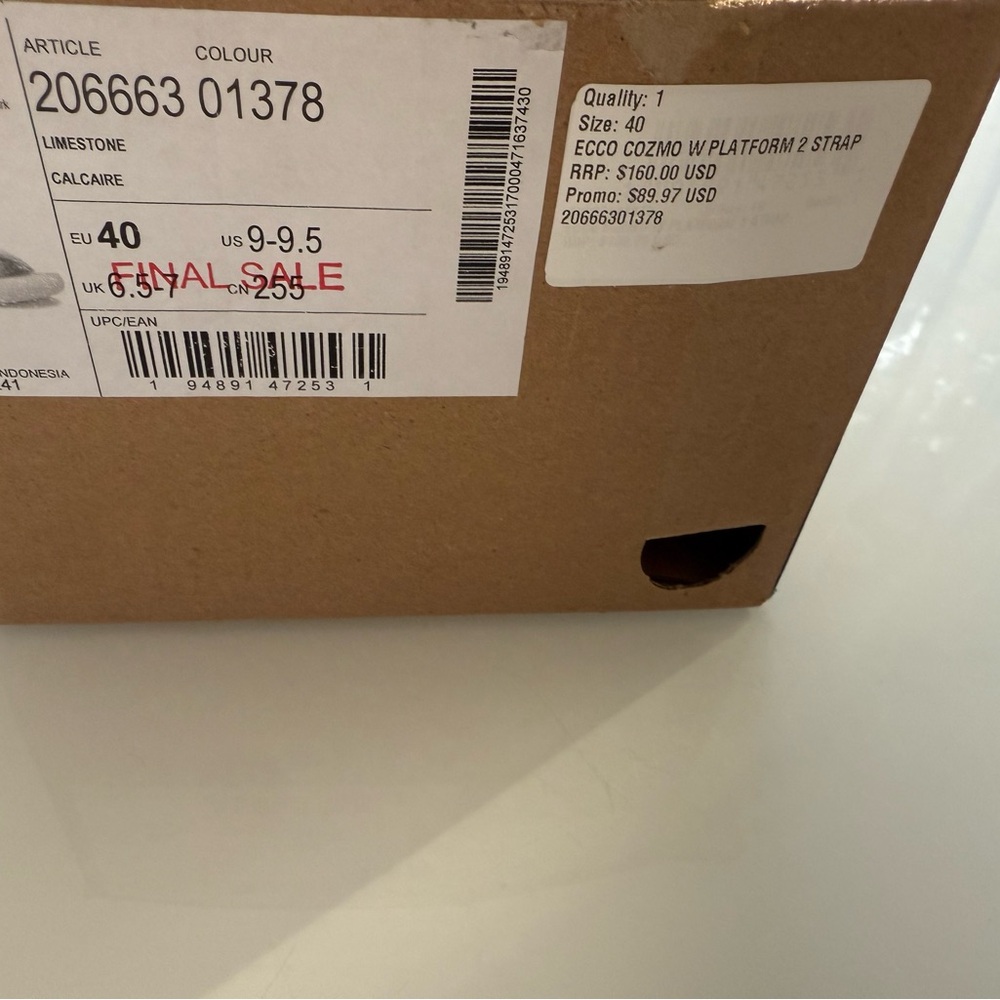 Ecco cozmo wide platform Beige Slide 40 Sandals206663 - Picture 4 of 4